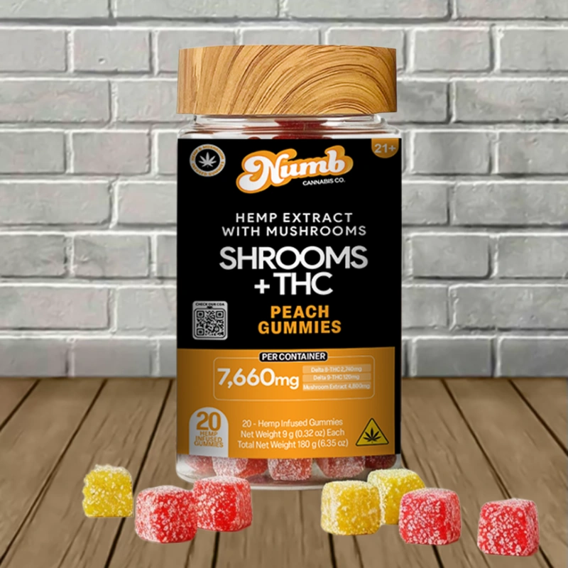 Numb Cannabis Co Live Resin Shrooms + THC Gummies 7660mg-Peach -- 20ct Jar