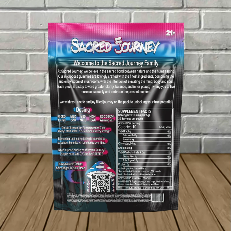 Sacred Journey Magic Mushroom Gummies 30ct - Blue Raspberry -- 30ct Single Pack - back