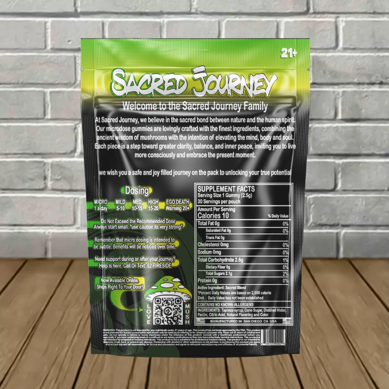 Sacred Journey Magic Mushroom Gummies 30ct -Sour Green Apple -- 30ct Single Pack-back