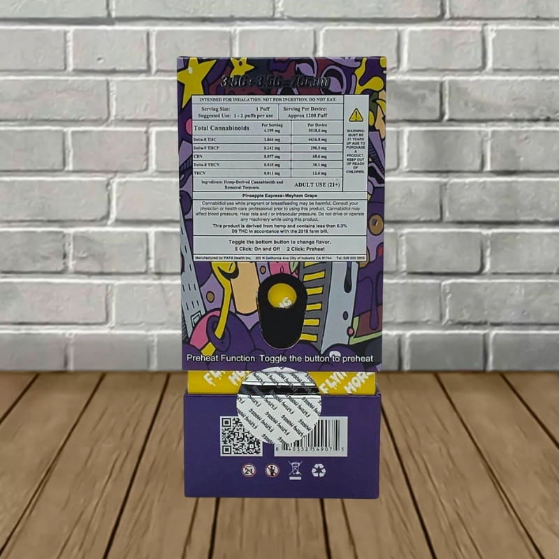 Flying Horse Stoner Blend Disposable 7g-Pineapple Express -- Sativa + Mayhem Grape -- Indica-back