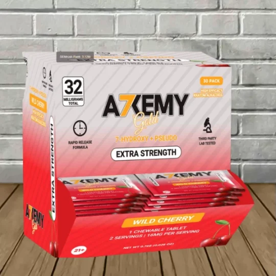 Alkemy Gold 7-Hydroxy + Pseudo Extra Strength Chewable Tablet 32mg Full Case (30ct) Wild Cherry