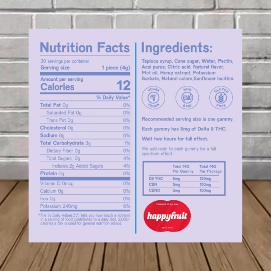 Happy Fruit - Midnight Remberry - Nutrition Facts