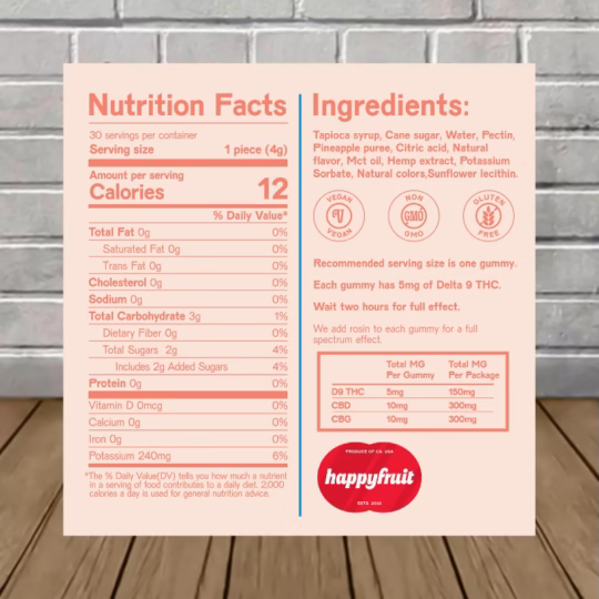 Happy Fruit - Peaceful Pineapple - Nutrition Facts