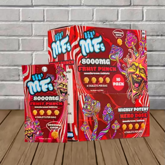 Lil MFs Mushroom Tablets 4ct 8000mg - Fruit Punch Bulk Case 10x4ct=40 TABLETS