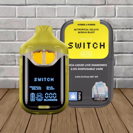 Boutiq Switch Glow THCa Liquid Diamonds Disposable 2g - Tropical Gelato - Hybrid -- Baja Blast - Hybrid -- DISPOSABLE