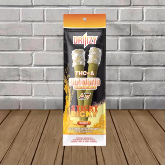 DRIIIZY Diamond Dipped THCa Prerolls 2 X 2g - Sticky Ricky -- Indica