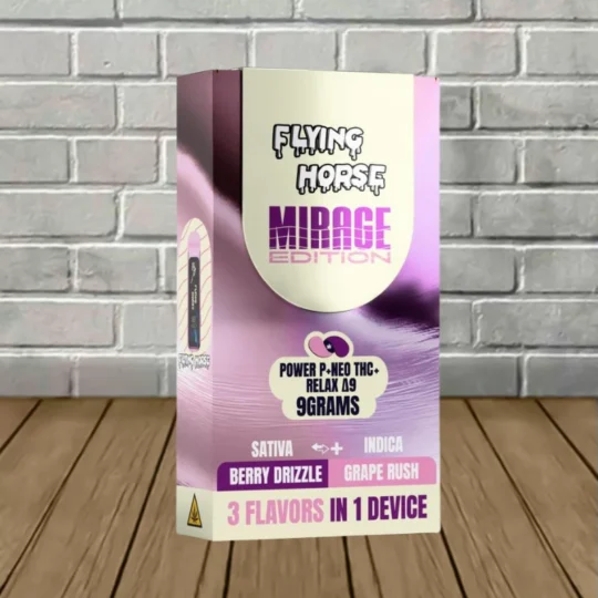 Flying Horse Mirage 3-in-1 THC Vape 9g-Berry Drizzle -- Sativa + Grape Rush -- Indica -- DISPOSABLE