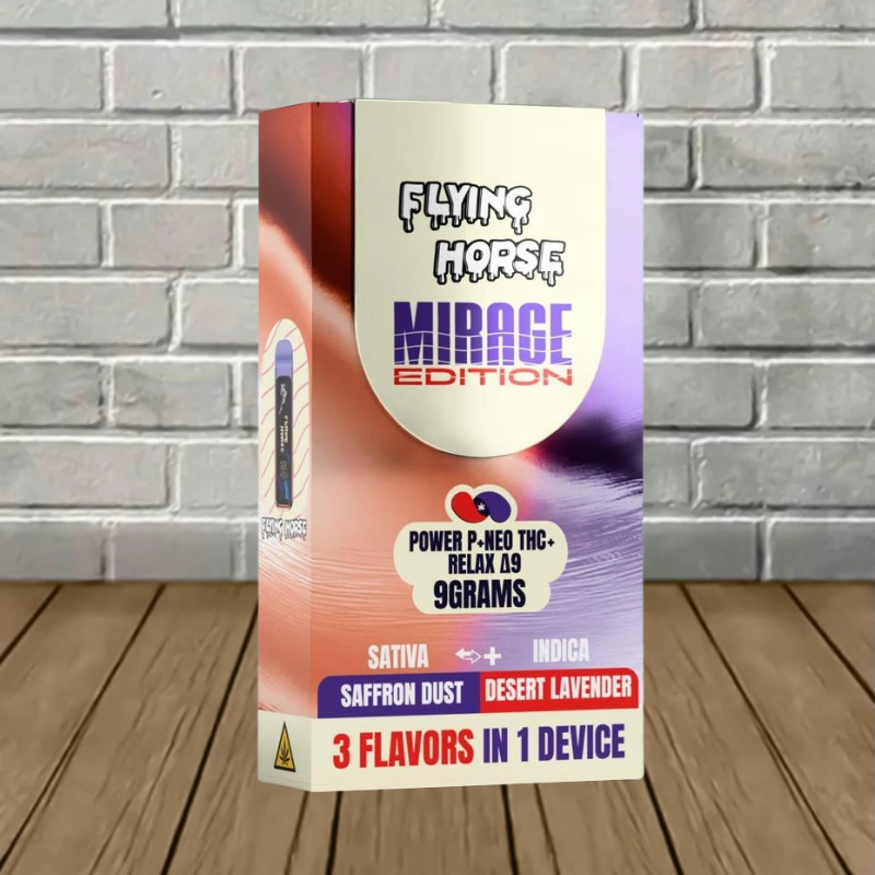 Flying Horse Mirage 3-in-1 THC Vape 9g-Saffron Dust -- Sativa + Desert Lavender -- Indica -- DISPOSABLE