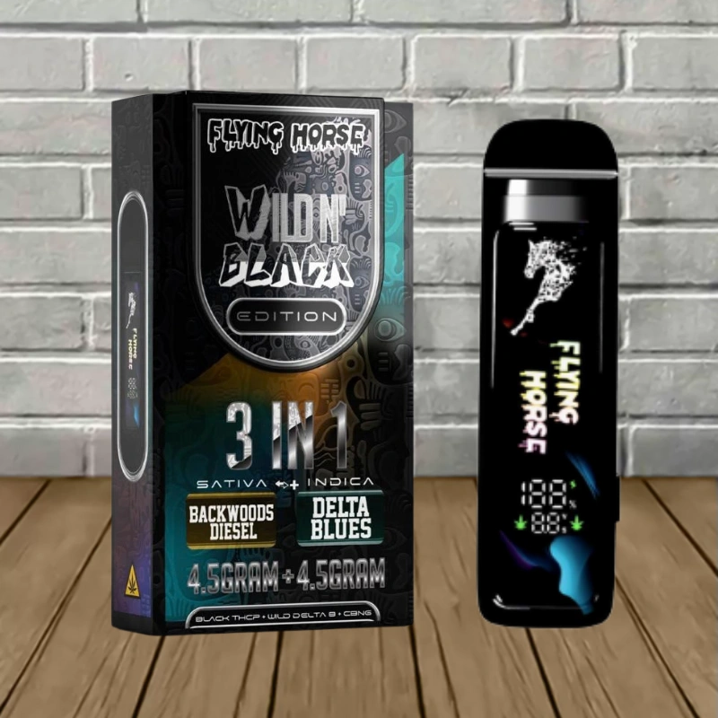 Flying Horse Wild-N-Black 3-in-1 THC Disposable 9g - Backwoods Diesel -- Sativa + Delta Blues -- Indica -- DISPOSABLE