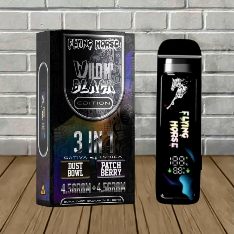 Flying Horse Wild-N-Black 3-in-1 THC Disposable 9g - Dust Bowl -- Sativa + Patch Berry -- Indica -- DISPOSABLEE