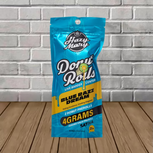 Hazy Mary Donut Rolls Live Badder Prerolls 2 X 4g - Blue Razz Dream -- Sativa