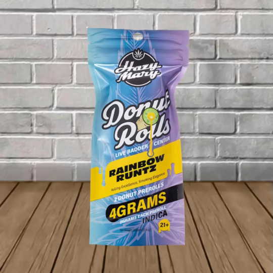 Hazy Mary Donut Rolls Live Badder Prerolls 2 X 4g - Rainbow Runtz -- Indica