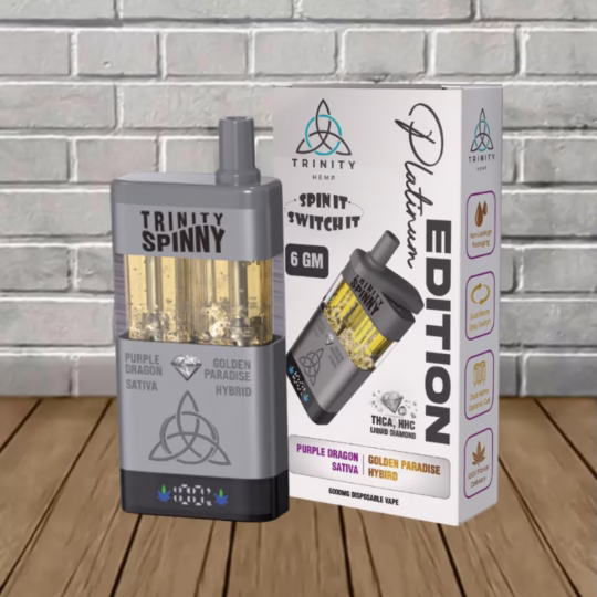 Trinity Spinny Platinum Edition THCa, HHC Liquid Diamond Editon 6g Disposable - Purple Dragon - Sativa -- Golden Paradise - Hybrid -- DISPOSABLE
