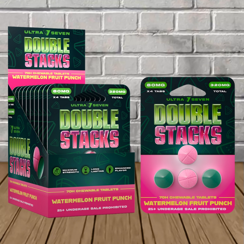 Ultra Seven Double Stacks 7-Oh Chewable Tablets 80mg - Watermelon Fruit Punch — BULK CASE DEAL 10 X 4CT = 40 TABLETS