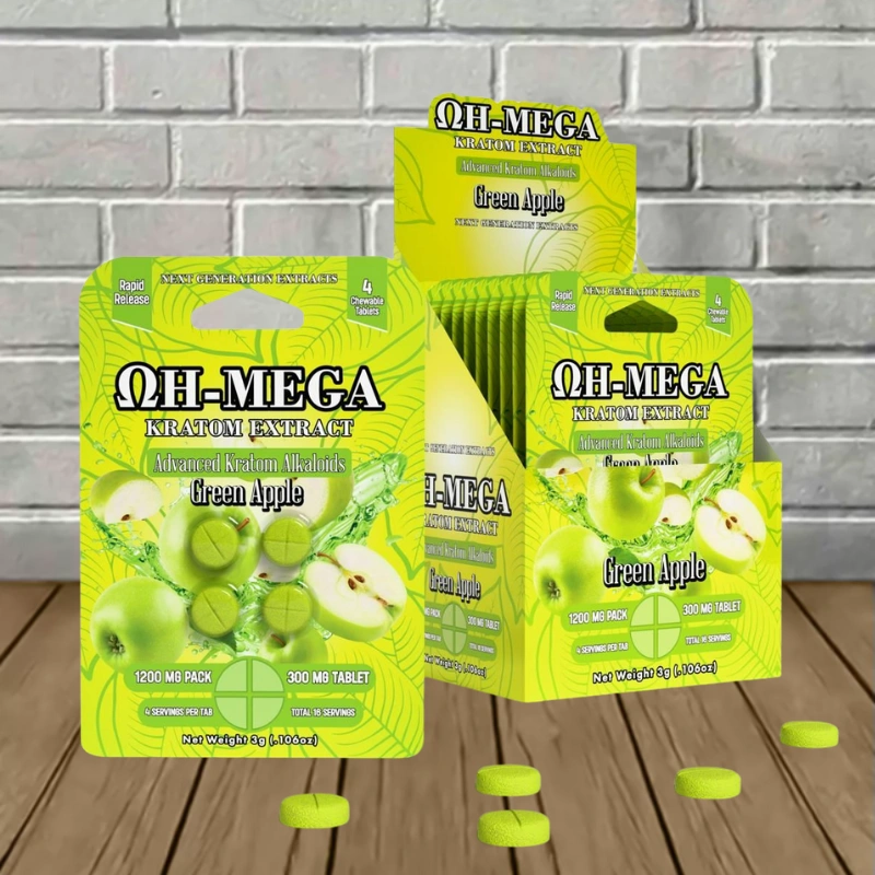 OH-MEGA Advanced Kratom Extract 1200mg-Green Apple -- 4ct x 10 = 40 Tablets BULK CASE