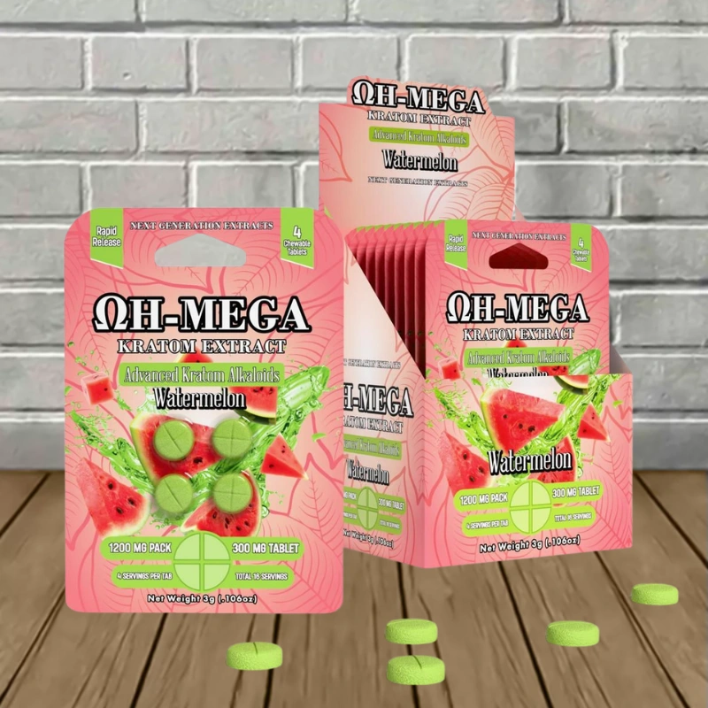 OH-MEGA Advanced Kratom Extract 1200mg-Watermelon -- 4ct x 10 = 40 Tablets BULK CASE