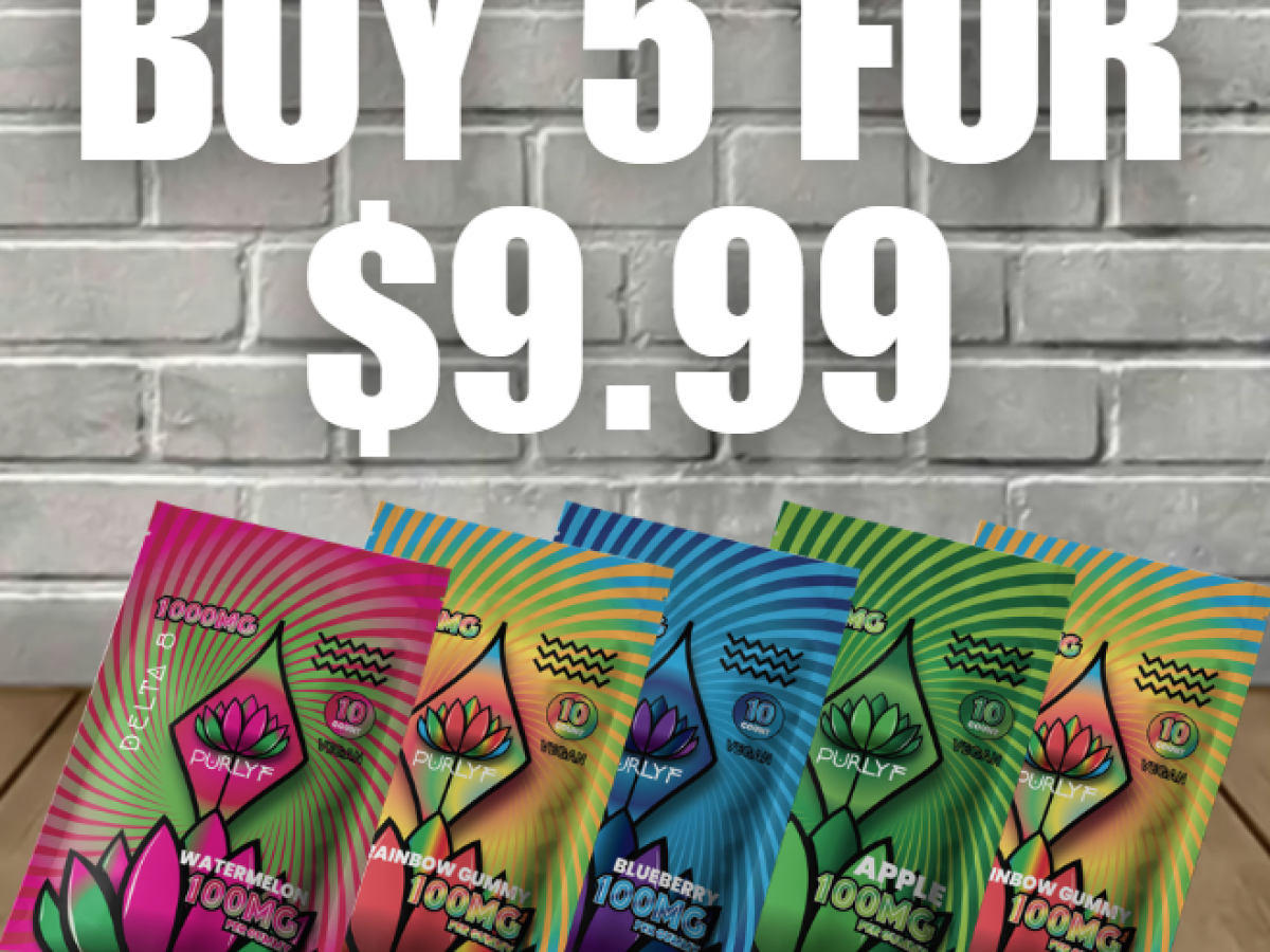 5 for $9.99 Purlyf Delta-8 THC Gummies 1000mg - Great CBD Shop