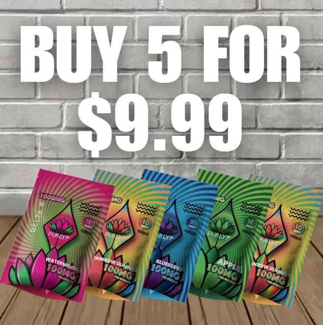 Purlyf Delta 8 THC Gummies 1000mg 5 for 9.99 5 for $9.99 Purlyf Delta-8 THC Gummies 1000mg - Image 1