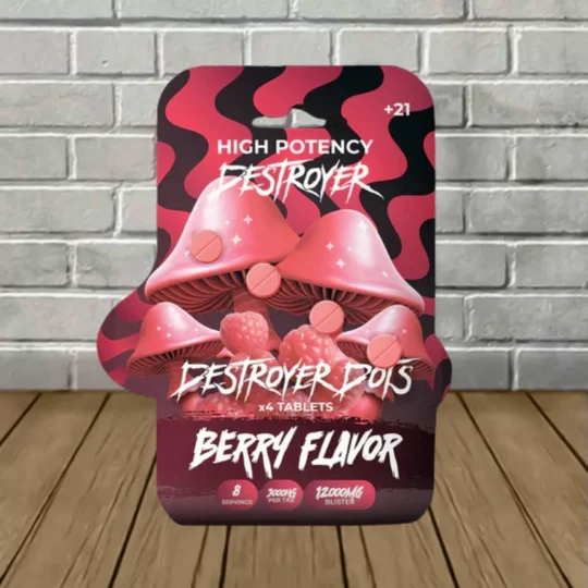 Destroyer Dots High-Potency Mushroom Tablets 12000mg - Berry -- 4ct Blister Pack