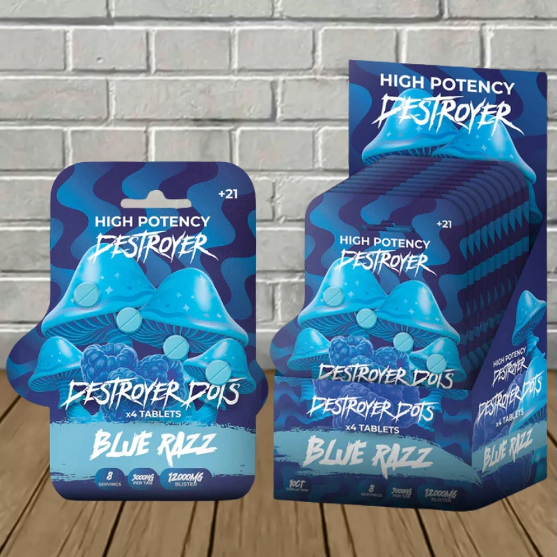 Destroyer Dots High-Potency Mushroom Tablets 12000mg - Blue Razz -- 4ct X 10 = 40 Tablets BULK CASE Destroyer Dots High-Potency Mushroom Tablets 12000mg - Blue Razz -- 4ct X 10 = 40 Tablets BULK CASE