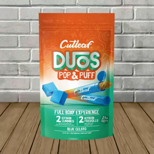 CutLeaf Duos Pop & Puff 2 Gummies (20mg) + 2 Prerolls (2g) - Blue Gelato -- Hybrid