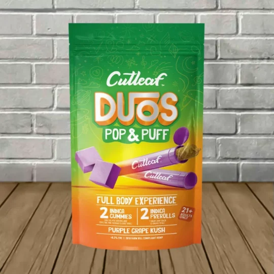 CutLeaf Duos Pop & Puff 2 Gummies (20mg) + 2 Prerolls (2g) - Purple Grape Kush -- Indica