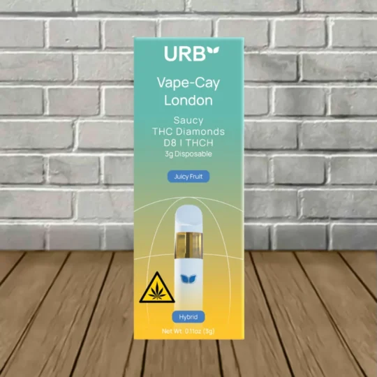 URB Vape-Cay London Saucy D8 THCh Diamonds Disposable 3g - Juicy Fruit -- Hybrid