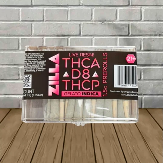 Zilla Doobies THCa D8 THCp Prerolls 1.5g x 50ct Box - Gelato -- Indica