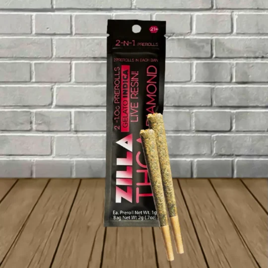 Zilla THCa Live Resin Diamond 2ct x 1g Prerolls - Gelato -- Indica