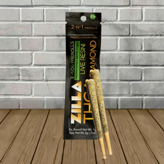Zilla THCa Live Resin Diamond 2ct x 1g Prerolls - Pineapple Express -- SativaHybrid
