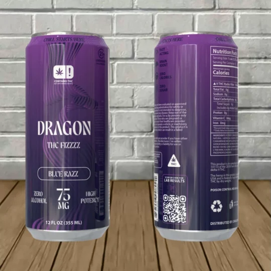Dragon THC FIZZZZ High-Potency Seltzer 75mg - Blue Razz -- Single Can