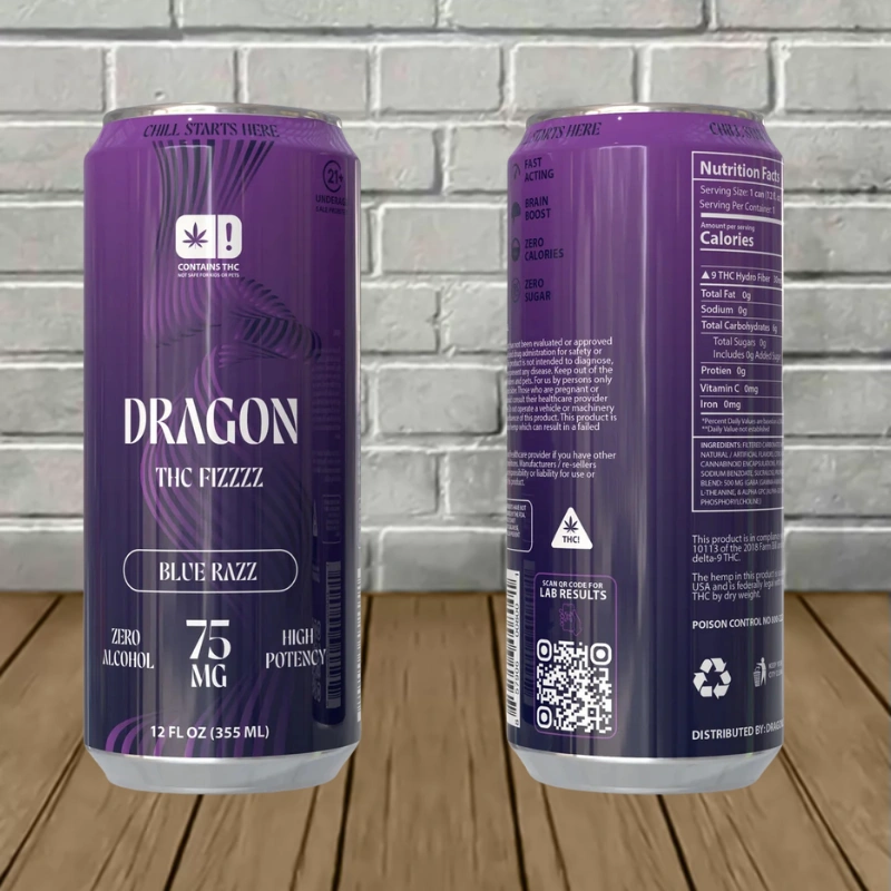 Dragon THC FIZZZZ High-Potency Seltzer 75mg - Blue Razz -- Single Can