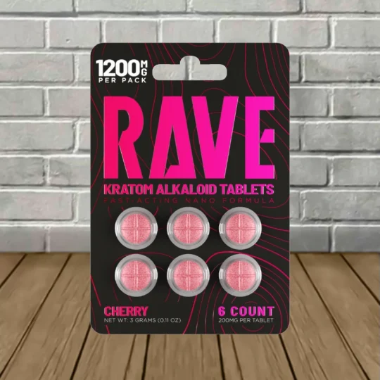Rave Fast-Acting Nano Kratom Tablets 1200mg - Cherry -- 6ct Blister Pack