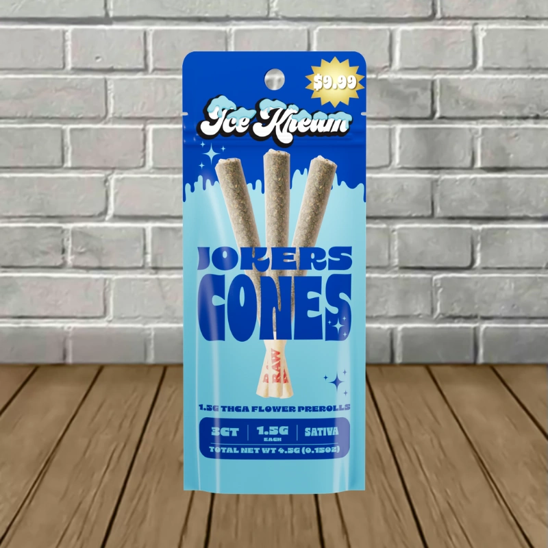 Ice Kream THCa Cones Prerolls 4.5g-Jokers -- Sativa -- 3ct Preroll Pack
