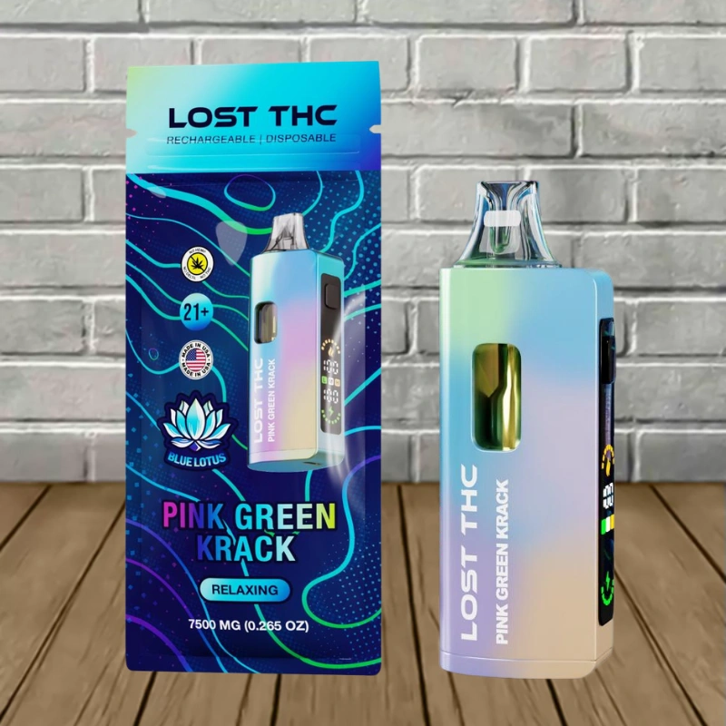 Lost THC Rainbow Edition Blue Lotus Disposable 7.5g-Pink Green Krack -- Relaxing -- DISPOSABLE
