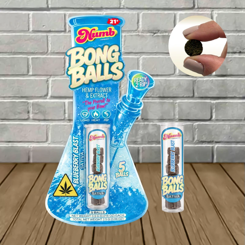 NUMB Hemp Flower + Extract Bong Balls-Blueberry Blast -- Sativa -- 5ct