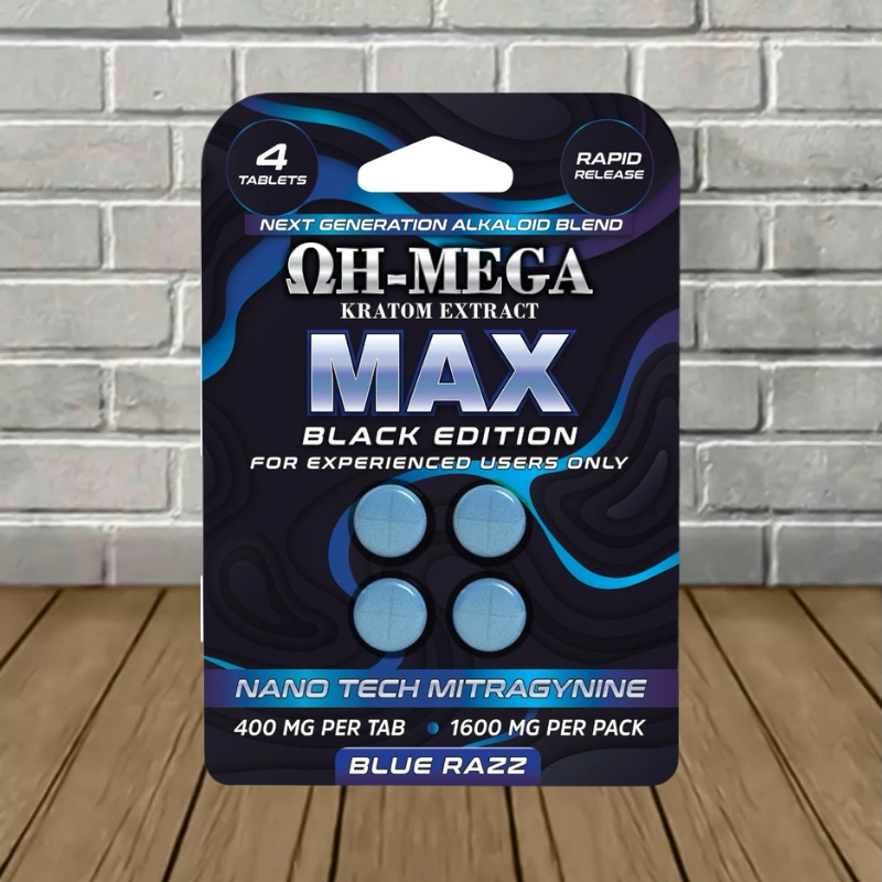 OH-MEGA MAX-NANO-MIT Kratom Extract Tablets 1600mg-Blue Razz -- 4ct Bister Pack