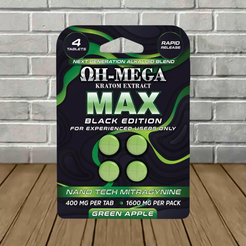OH-MEGA MAX-NANO-MIT Kratom Extract Tablets 1600mg-Green Apple -- 4ct Single Blister