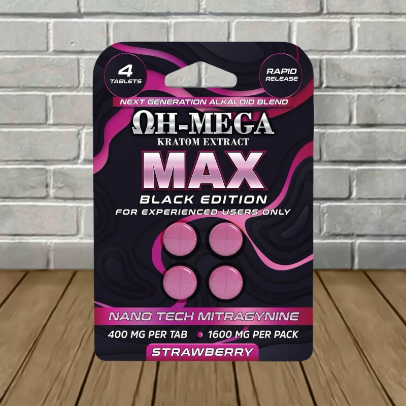 OH-MEGA MAX-NANO-MIT Kratom Extract Tablets 1600mg-Strawberry -- 4ct Single Blister Pack