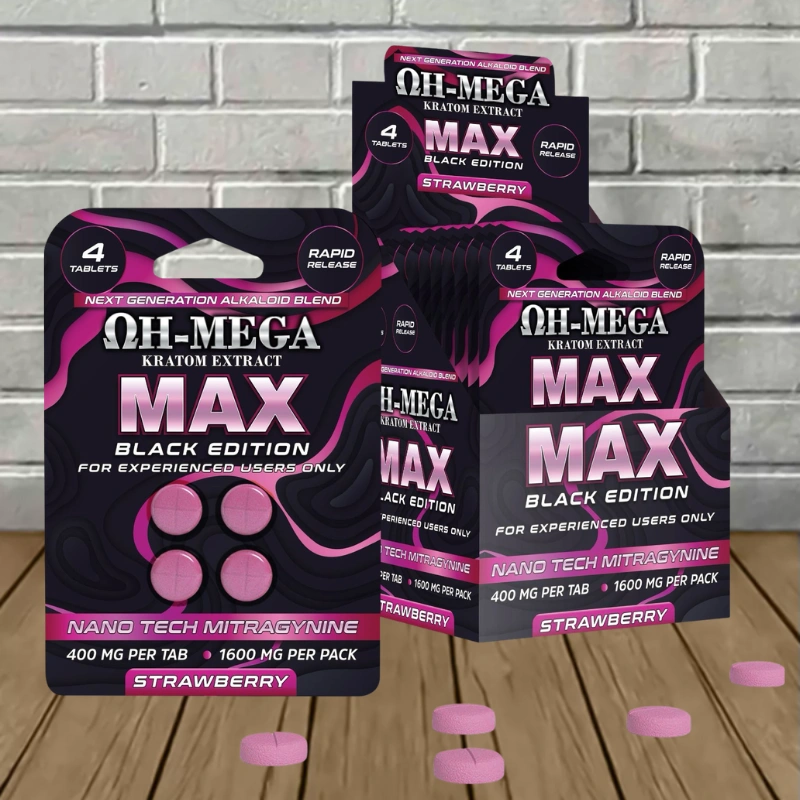 OH-MEGA MAX-NANO-MIT Kratom Extract Tablets 1600mg-Strawberry -- 4ct x 10 = 40 Tablets BULK CASE