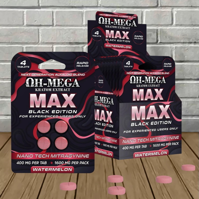 OH-MEGA MAX-NANO-MIT Kratom Extract Tablets 1600mg-Watermelon -- 4ct x 10 = 40 Tablets BULK CASE