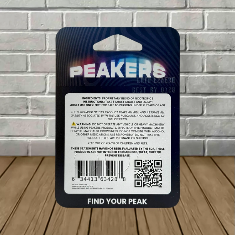 Peakers Euphoric Blend Tablets 300mg-back of blister pack