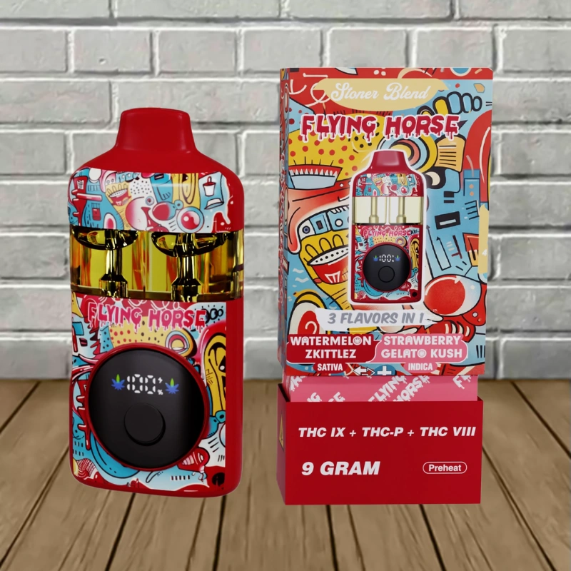 Flying Horse Stoner Blend THC Disposable 9g-Watermelon Zkittlez — Sativa + Strawberry Gelato Kush — Indica