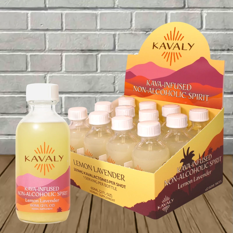 Kavaly Kava-Infused Non-Alcoholic Spirit Lemon Lavender 2oz-12 Shot BULK CASE