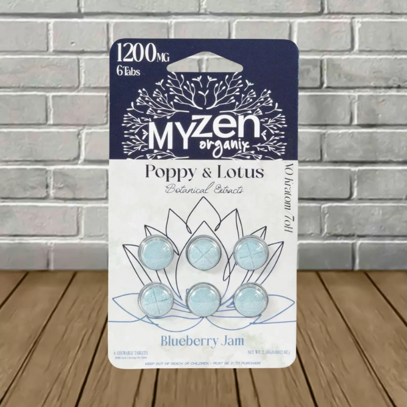 MYZEN Poppy + Lotus Tablets-Blueberry Jam -- 6ct Blister Pack