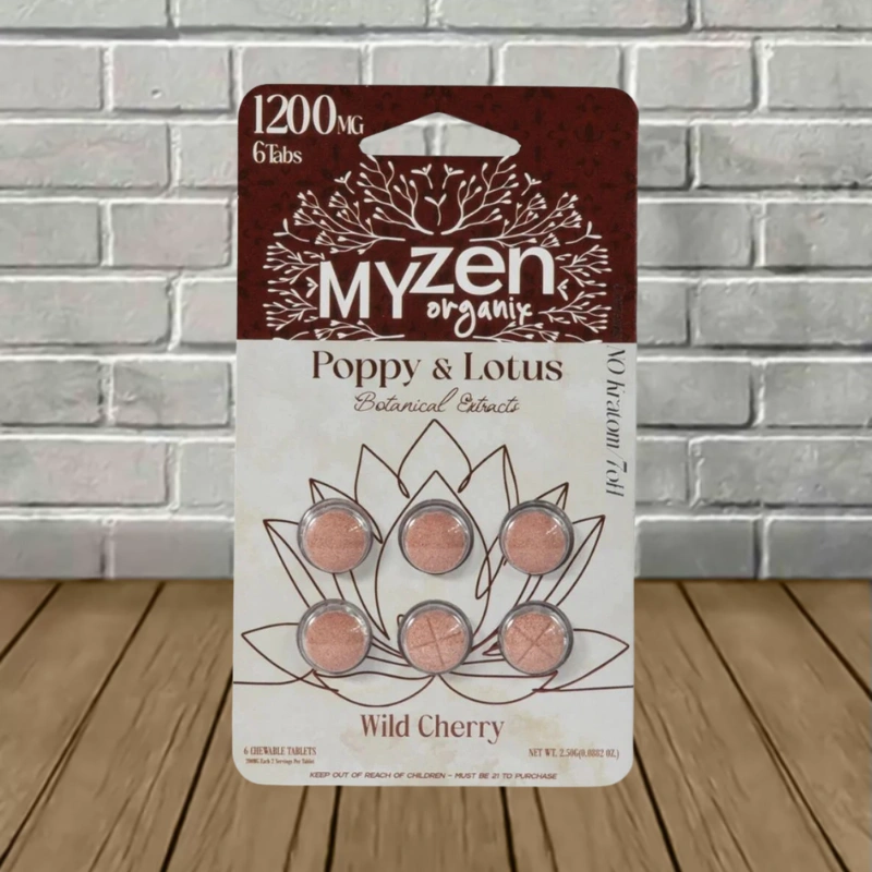 MYZEN Poppy + Lotus Tablets-Wild Cherry -- 6ct Blister Pack