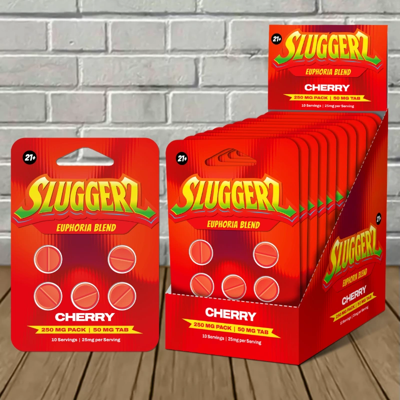 Sluggerz Euphoria Blend High Potency Alkaloids 250mg-Cherry -- 5ct x 10 = 50 Tablets BULK CASE