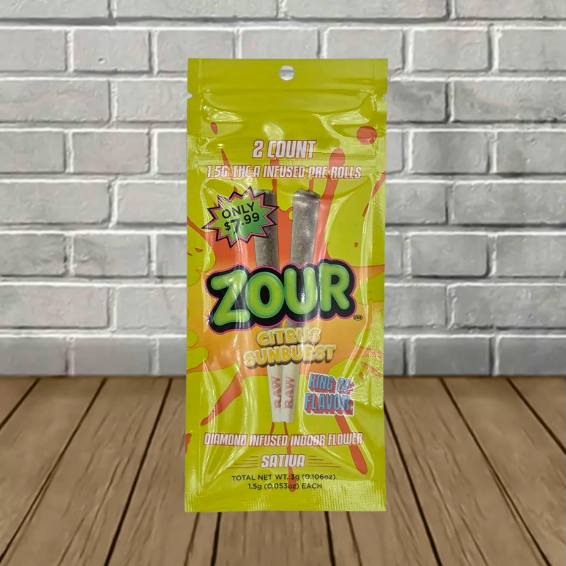 Zour Stash THCa Diamond Infused Prerolls 3g-Citrus Sunburst -- Sativa -- 2ct Pack