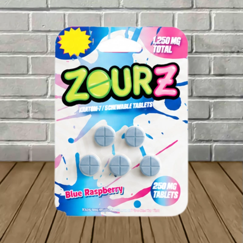 Zourz Kratom Extract Tablets 1250mg - Blue Raspberry -- 5ct Blister Pack