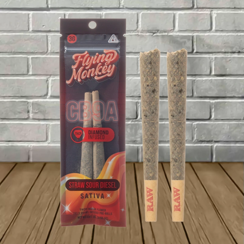 Flying Monkey Diamond Infused CB9A + THCp Prerolls 2ct-Straw Sour Diesel -- Sativa